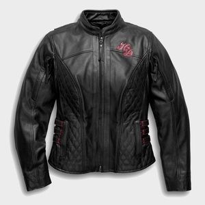 Harley-Davidson Black Leather Jacket with Pink Accents
